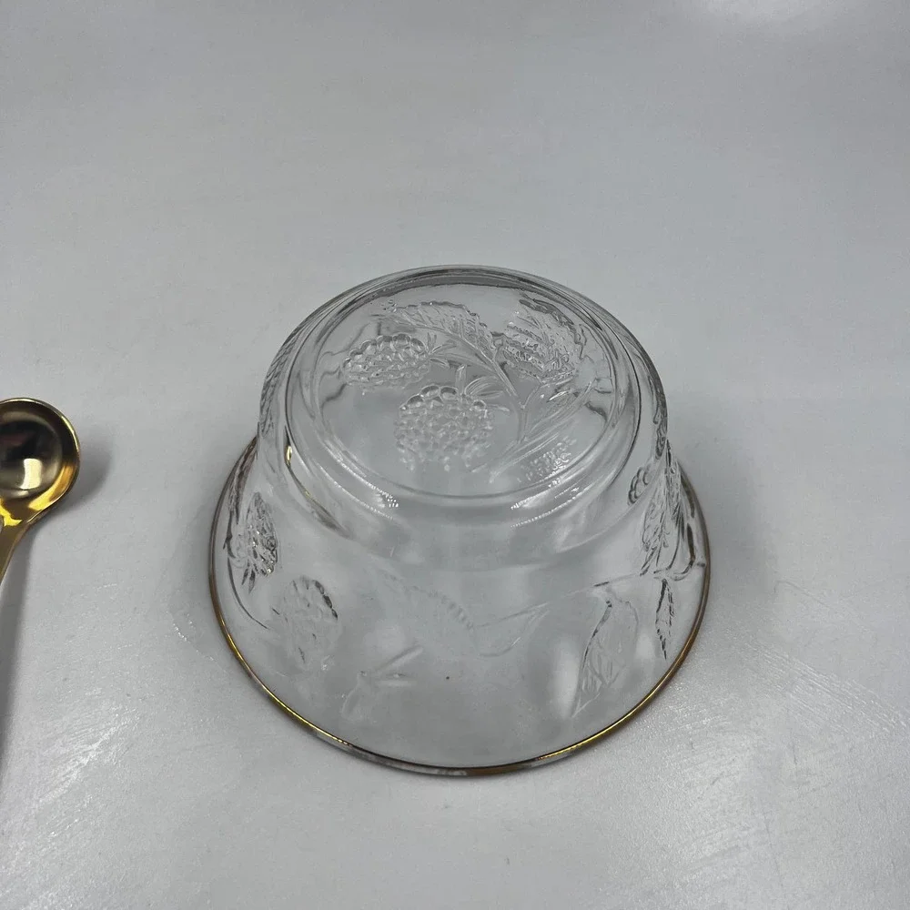 Vintage Arcopol France Sugar Dish Etched Raspberries Berry Jelly Bowl Gold‎ Tone